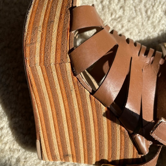 Handmade leather wedge sandals sz 37 - Picture 4 of 6